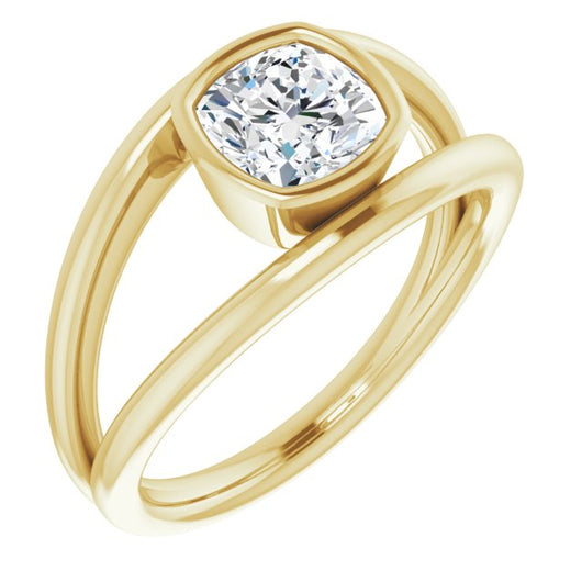 10K Yellow Gold Customizable Bezel-set Cushion Cut Style with Wide Tapered Split Band