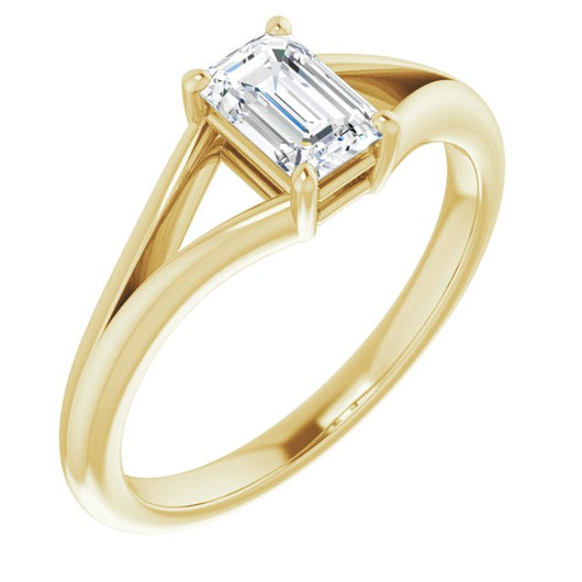 10K Yellow Gold Customizable Emerald/Radiant Cut Solitaire with Tapered Split Band