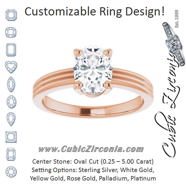 Cubic Zirconia Engagement Ring- The Davina (Customizable Oval Cut Solitaire with Double-Grooved Band)