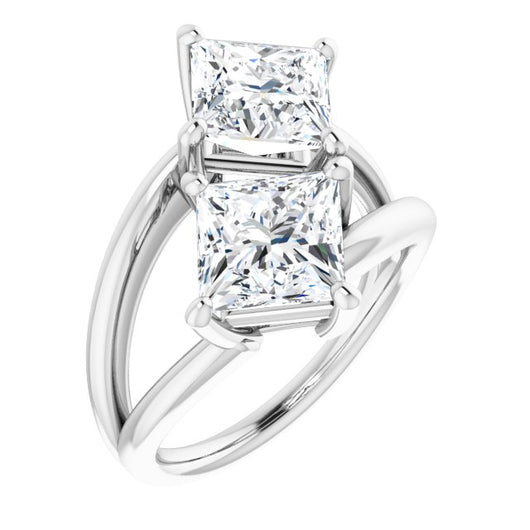 10K White Gold Customizable Two Stone Double Princess/Square Cut Design with Split Bypass Band