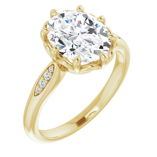 10K Yellow Gold Customizable 9-stone Oval Cut Design with 8-prong Decorative Basket & Round Cut Side Stones