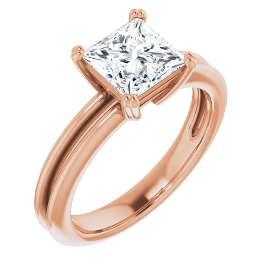 10K Rose Gold Customizable Princess/Square Cut Solitaire with Grooved Band