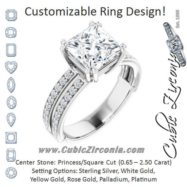 Cubic Zirconia Engagement Ring- The Constance (Customizable Princess/Square Cut Design featuring Split Band with Accents)