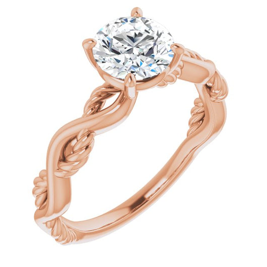 10K Rose Gold Customizable Round Cut Solitaire with Twisting Split Band