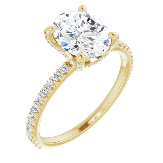 10K Yellow Gold Customizable Oval Cut Design with Round-Accented Band, Micropav? Under-Halo and Decorative Prong Accents)