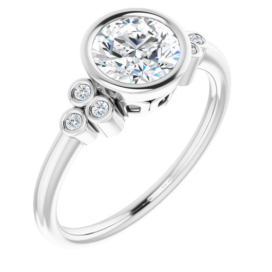 10K White Gold Customizable 7-stone Round Cut Style with Triple Round-Bezel Accent Cluster Each Side