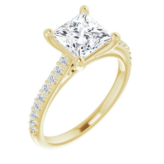 10K Yellow Gold Customizable Cathedral-raised Princess/Square Cut Design with Accented Band and Infinity Symbol Trellis Decoration