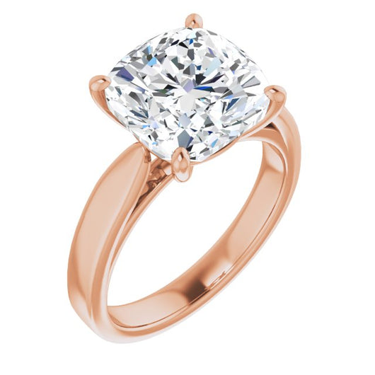 10K Rose Gold Customizable Cushion Cut Cathedral Solitaire with Wide Tapered Band