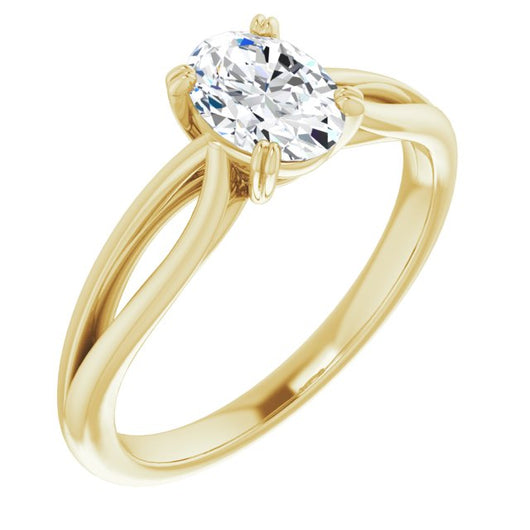 10K Yellow Gold Customizable Oval Cut Solitaire with Wide-Split Band