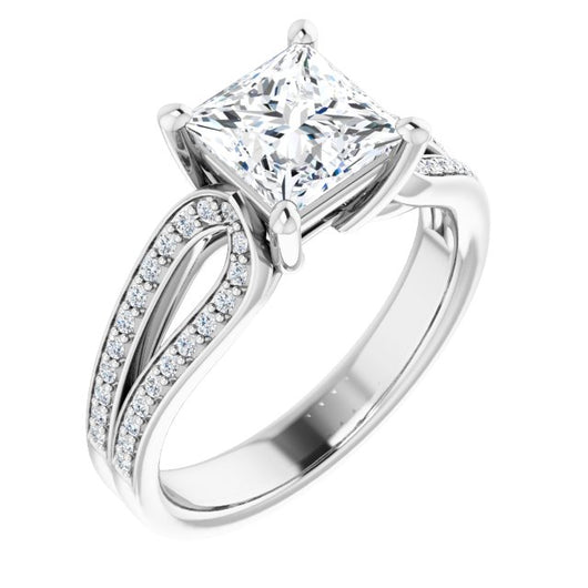 10K White Gold Customizable Princess/Square Cut Design featuring Shared Prong Split-band