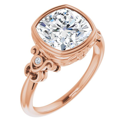 10K Rose Gold Customizable 5-stone Design with Cushion Cut Center and Quad Round-Bezel Accents