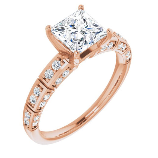 10K Rose Gold Customizable Princess/Square Cut Style with Three-sided, Segmented Shared Prong Band