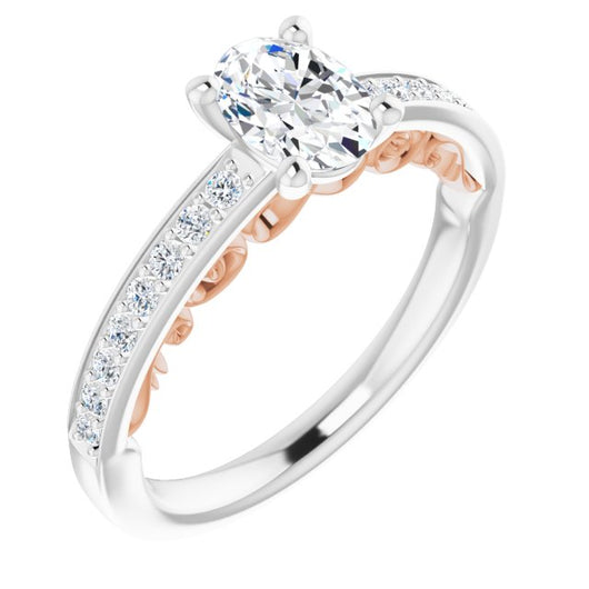 14K White & Rose Gold Customizable Oval Cut Design featuring 3-Sided Infinity Trellis and Round-Channel Accented Band