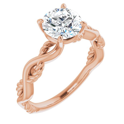 10K Rose Gold Customizable Round Cut Solitaire with Twisting Split Band