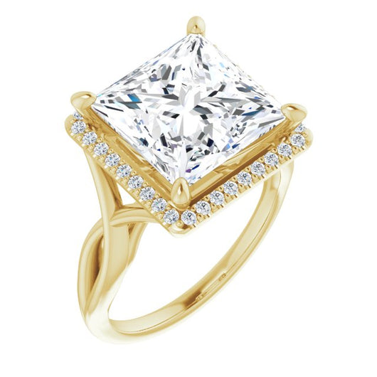 10K Yellow Gold Customizable Cathedral-Halo Princess/Square Cut Design with Twisting Split Band