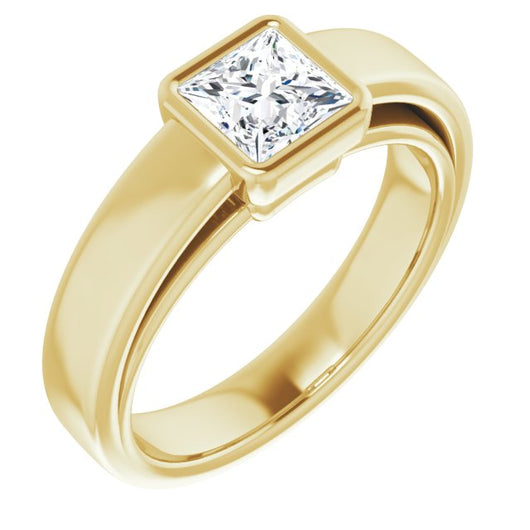 10K Yellow Gold Customizable Cathedral-Bezel Princess/Square Cut Solitaire with Wide Band