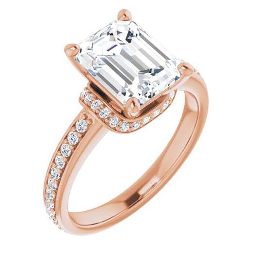 10K Rose Gold Customizable Emerald/Radiant Cut Setting with Organic Under-halo & Shared Prong Band