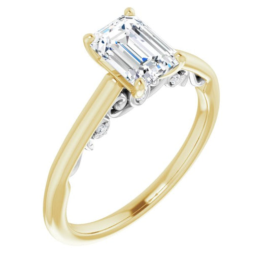 14K Yellow & White Gold Customizable Cathedral-set Emerald/Radiant Cut Style featuring Peekaboo Trellis Hidden Stones