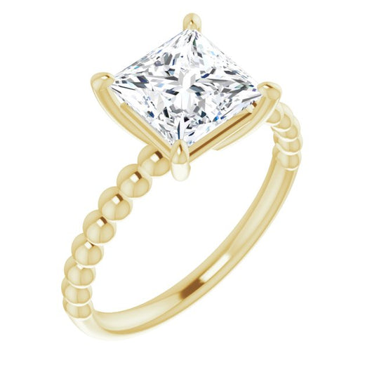 10K Yellow Gold Customizable [[Cut] Cut Solitaire with Thin Beaded-Bubble Band