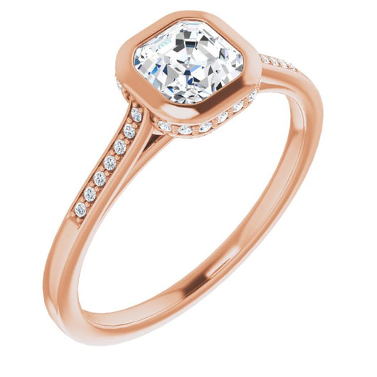 10K Rose Gold Customizable Cathedral-Bezel Asscher Cut Style with Under-halo and Shared Prong Band