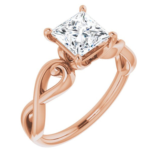 10K Rose Gold Customizable Princess/Square Cut Solitaire Design with Tapered Infinity-symbol Split-band