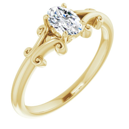 10K Yellow Gold Customizable Oval Cut Solitaire with Band Flourish and Decorative Trellis