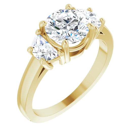 10K Yellow Gold Customizable 3-stone Design with Round Cut Center and Half-moon Side Stones