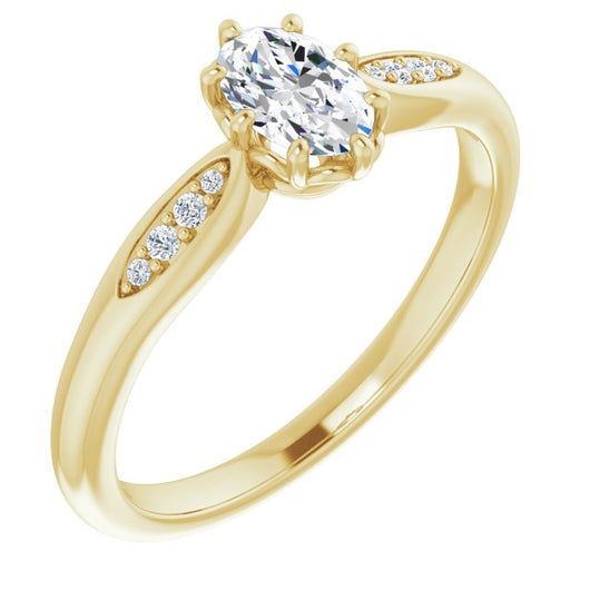 10K Yellow Gold Customizable 9-stone Oval Cut Design with 8-prong Decorative Basket & Round Cut Side Stones