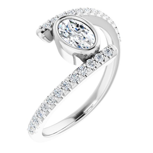 10K White Gold Customizable Bezel-set Oval Cut Design with Bypass Pavé Band