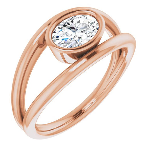 10K Rose Gold Customizable Bezel-set Oval Cut Style with Wide Tapered Split Band