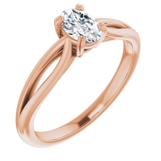 10K Rose Gold Customizable Oval Cut Solitaire with Wide-Split Band