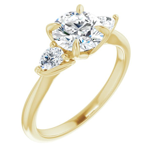 10K Yellow Gold Customizable 3-stone Design with Round Cut Center and Dual Large Pear Side Stones