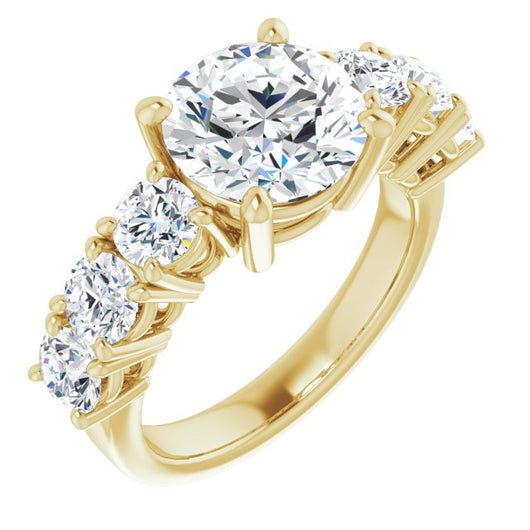 10K Yellow Gold Customizable 7-stone Round Cut Design with Large Round-Prong Side Stones