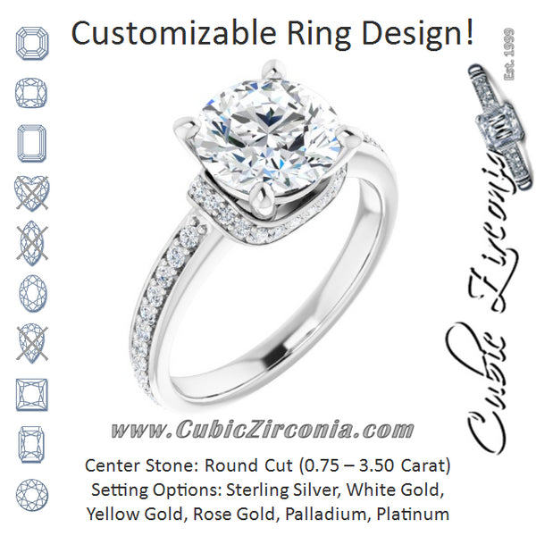 Cubic Zirconia Engagement Ring- The Ella (Customizable Round Cut Setting with Organic Under-halo & Shared Prong Band)