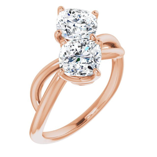 10K Rose Gold Customizable 2-stone Cushion Cut Artisan Style with Wide, Infinity-inspired Split Band