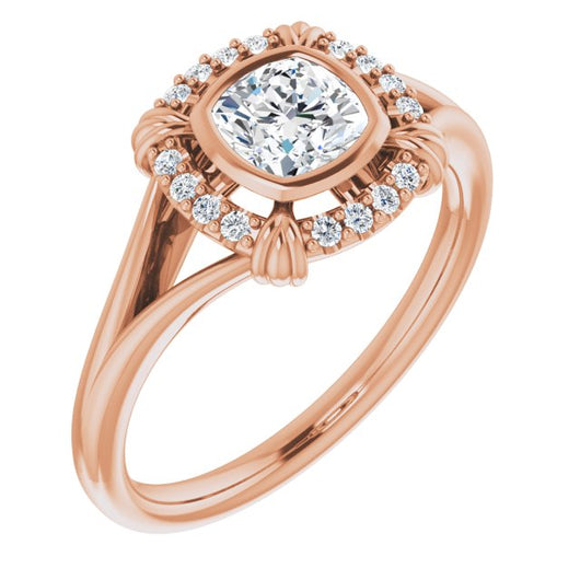 10K Rose Gold Customizable Cushion Cut Design with Split Band and "Lion's Mane" Halo