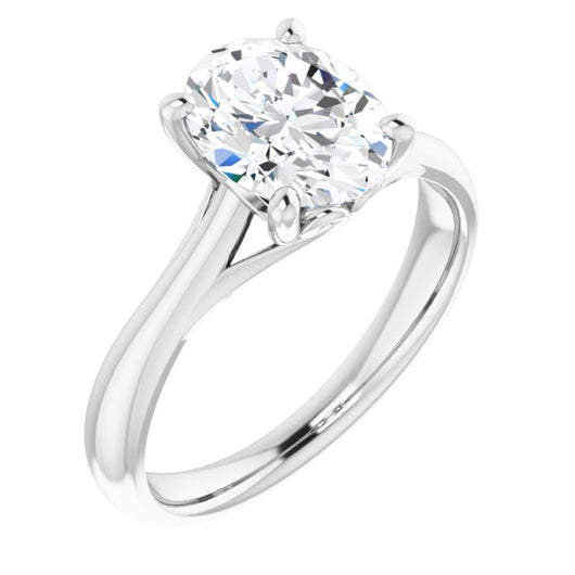 10K White Gold Customizable Oval Cut Solitaire with Decorative Prongs & Tapered Band