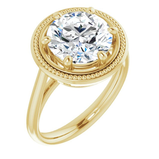 10K Yellow Gold Customizable Round Cut Solitaire with Metallic Drops Halo Lookalike