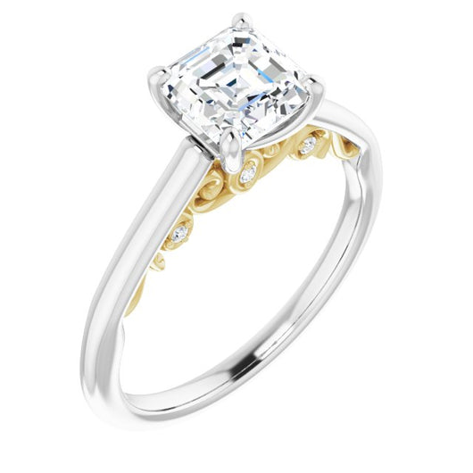 14K White & Yellow Gold Customizable Cathedral-set Asscher Cut Style featuring Peekaboo Trellis Hidden Stones