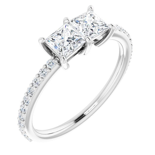 10K White Gold Customizable Enhanced 2-stone Princess/Square Cut Design with Ultra-thin Accented Band