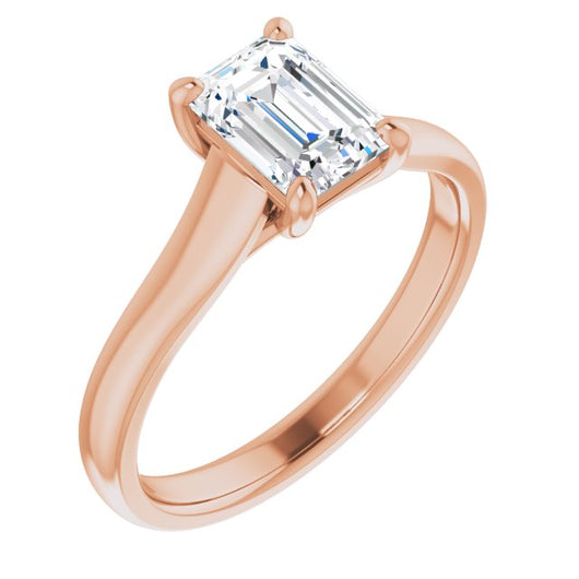 10K Rose Gold Customizable Emerald/Radiant Cut Cathedral-Prong Solitaire with Decorative X Trellis