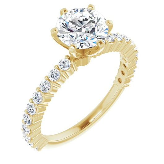 10K Yellow Gold Customizable 8-prong Round Cut Design with Thin, Stackable Pav? Band