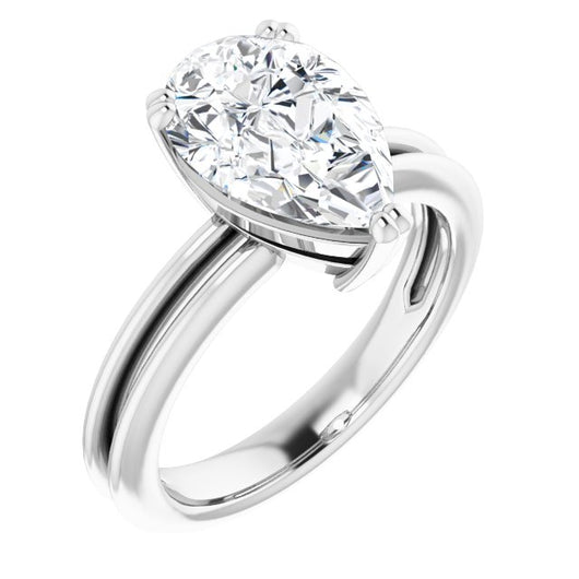 10K White Gold Customizable Pear Cut Solitaire with Grooved Band