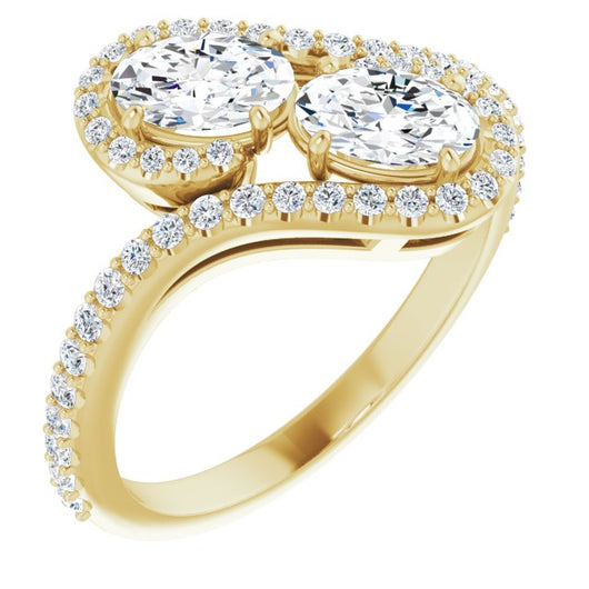 10K Yellow Gold Customizable Double Oval Cut 2-Stone Style Enhanced with Accented Artisan Bypass Band