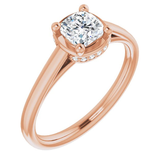 10K Rose Gold Customizable Super-Cathedral Cushion Cut Design with Hidden-stone Under-halo Trellis