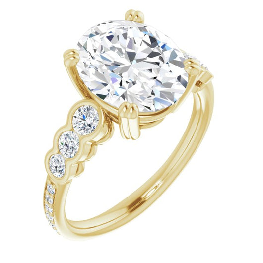 10K Yellow Gold Customizable Oval Cut 7-stone Style Enhanced with Bezel Accents and Shared Prong Band