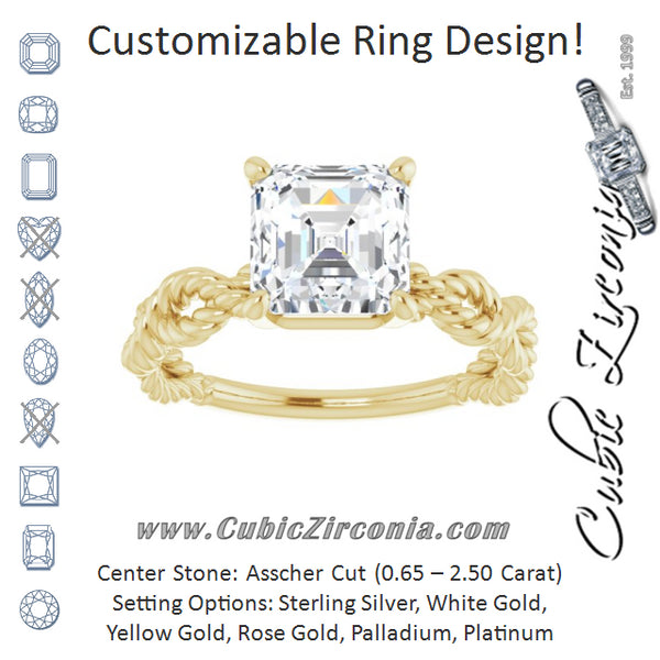 Cubic Zirconia Engagement Ring- The Jazzlyn (Customizable Asscher Cut Solitaire with Infinity-inspired Twisting-Rope Split Band)