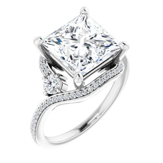 10K White Gold Customizable Princess/Square Cut Bypass Design with Semi-Halo and Accented Band