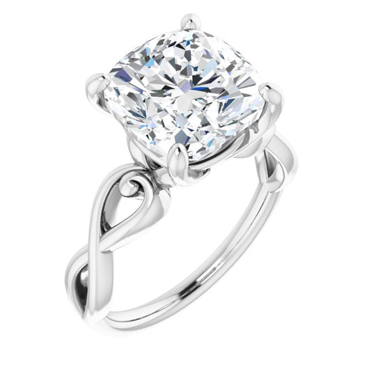 10K White Gold Customizable Cushion Cut Solitaire Design with Tapered Infinity-symbol Split-band