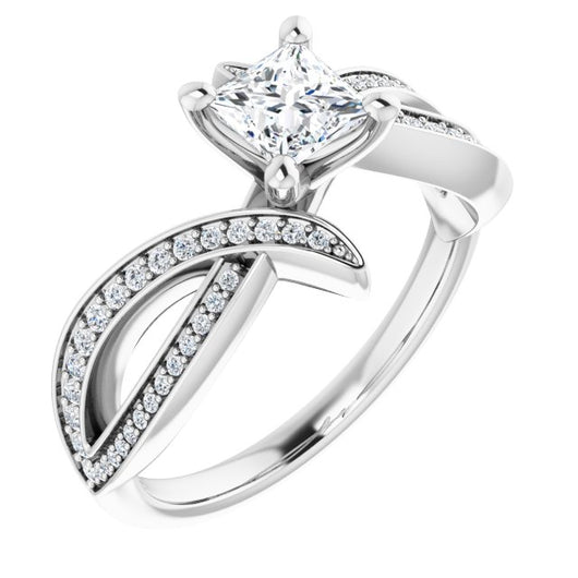 10K White Gold Customizable Princess/Square Cut Design with Swooping Pavé Bypass Band